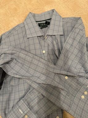 Ralph Lauren Men's Blue and White Plaid Dress Shirt